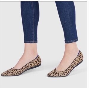 Rothy's Point Toe Flats 6 Leopard Spot Tan Black Comfort Travel Academia